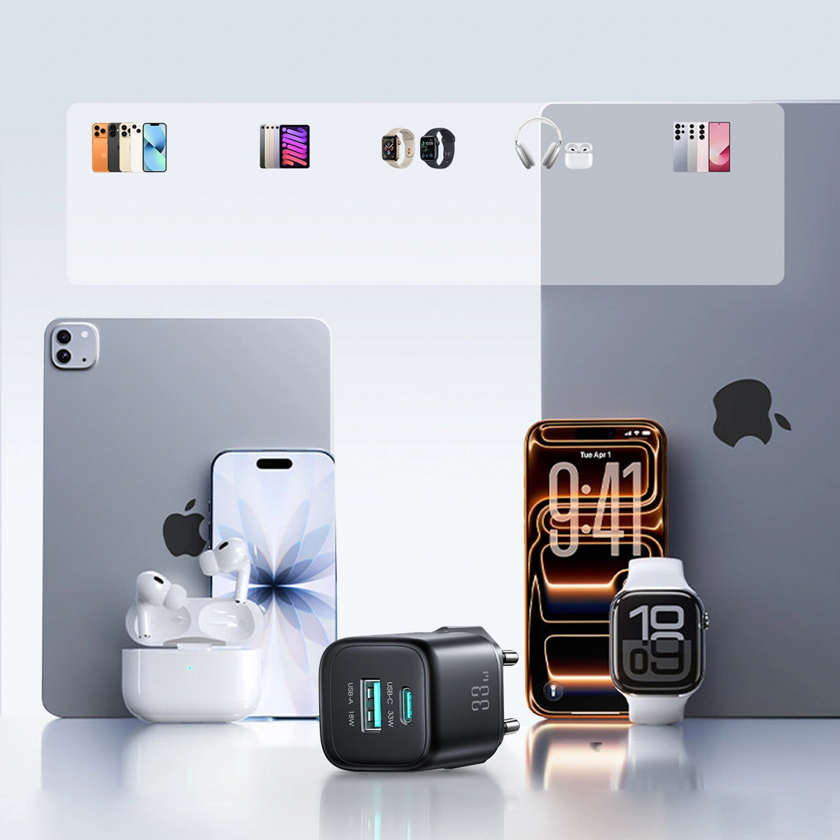 Punjač za mrežu s USB-C kabelom Joyroom JR-TG7, 33W, 3A, 1 x USB-A - 1 x USB-C, Crna