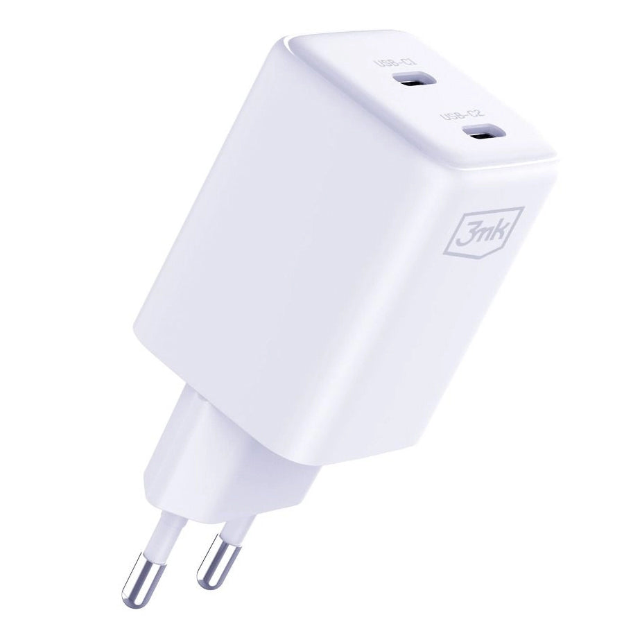 Mrežni punjač s USB-C kabelom 3MK HyperCharger, 45W, 3A, 2 x USB-C, bijeli