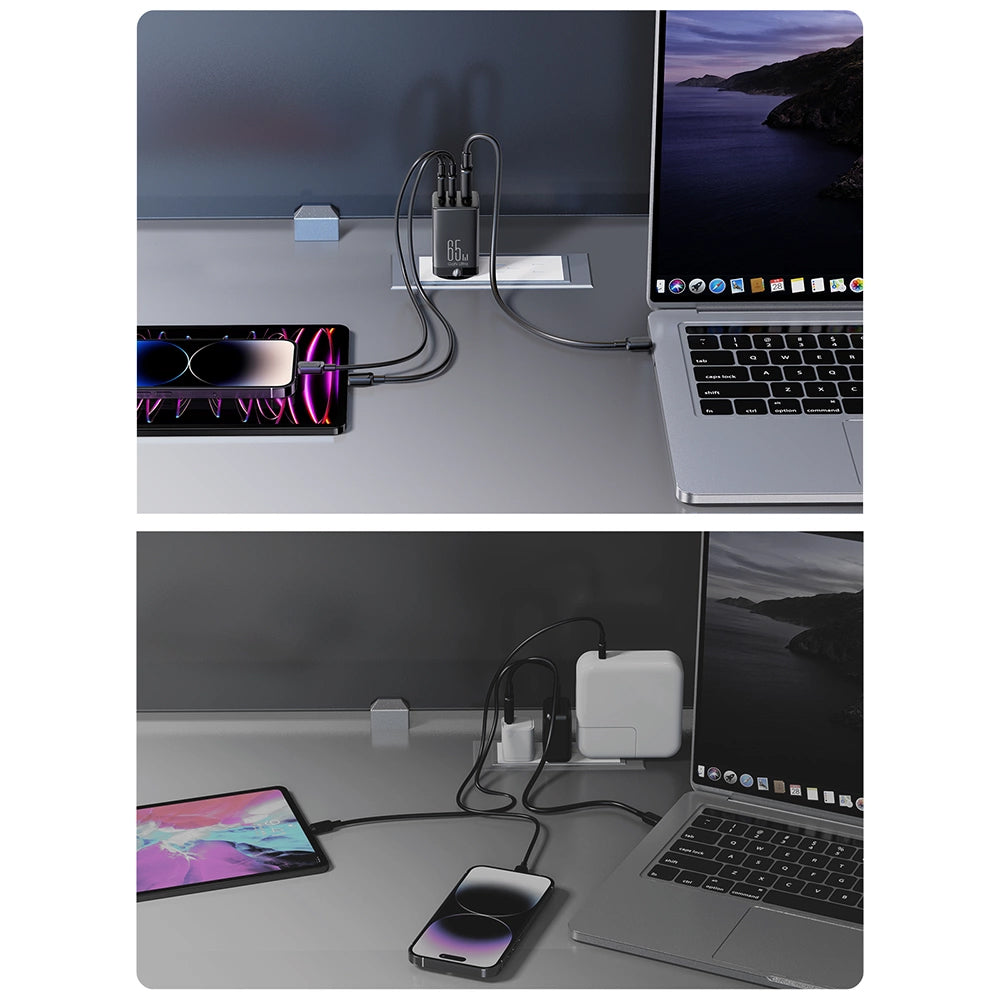 Punjač za mrežu s USB-C kabelom Joyroom TCG01, 65W, 3.25A, 1 x USB-A - 2 x USB-C, Crni