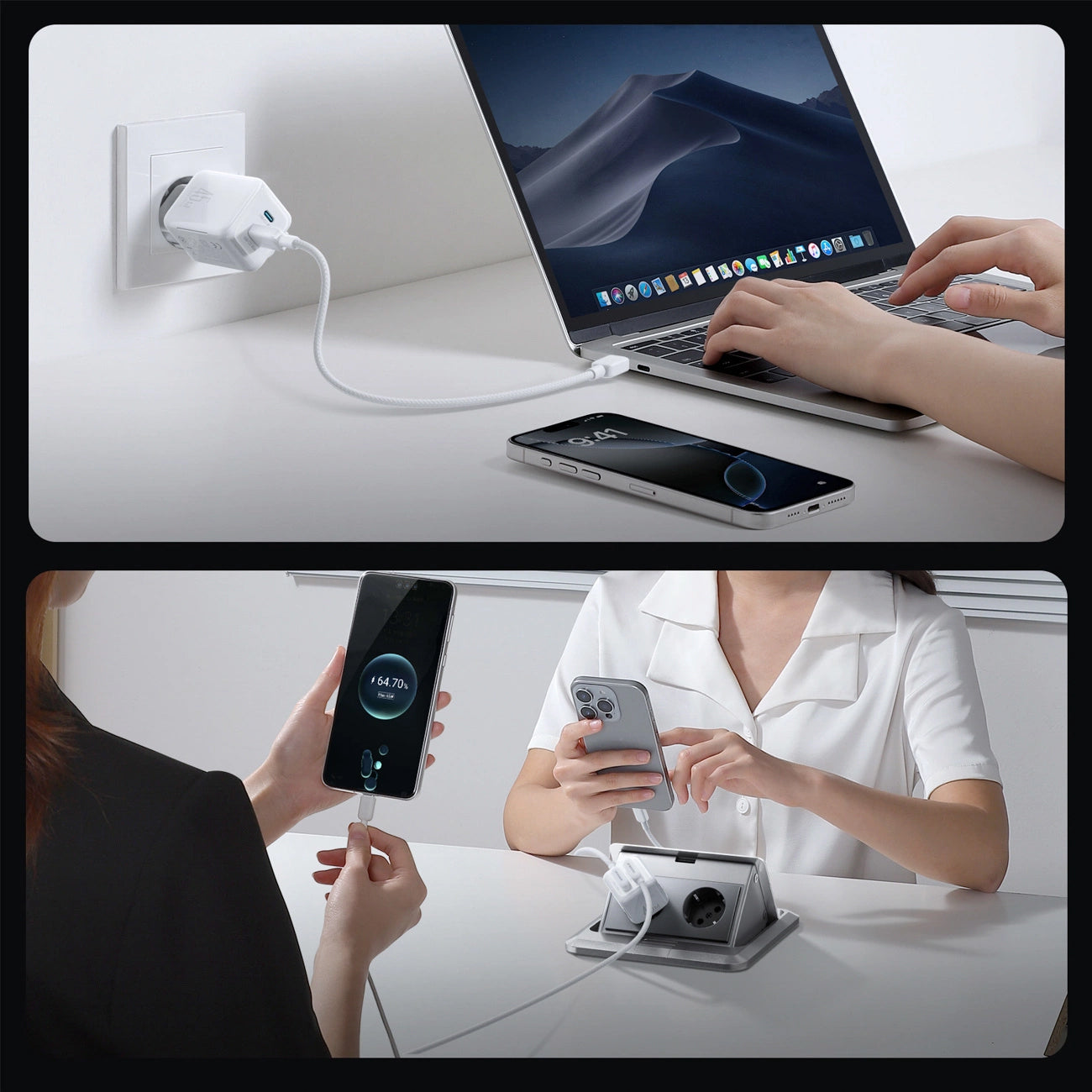 Mrežni punjač s USB-C kabelom Joyroom JR-TCL05, 45W, 3A, 2 x USB-C, Bijeli
