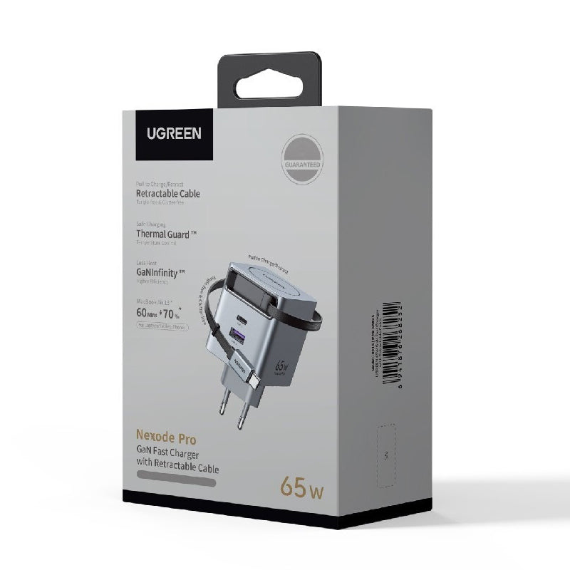 Punjač za mrežu s USB-C kabelom UGREEN X615, 65W, 3A, 1 x USB-A - 1 x USB-C, Sivi