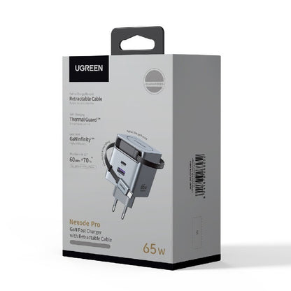 Punjač za mrežu s USB-C kabelom UGREEN X615, 65W, 3A, 1 x USB-A - 1 x USB-C, Sivi