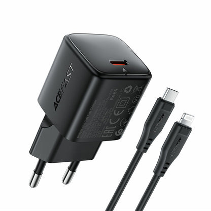 Mrežni punjač s Lightning kabelom Acefast A118, 30W, 3A, 1 x USB-C, Crni