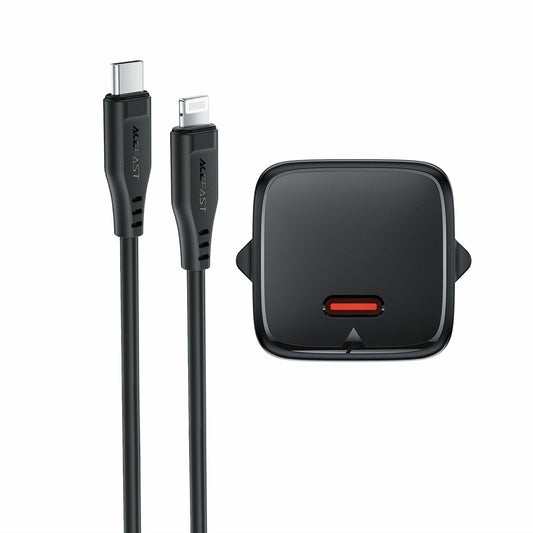 Mrežni punjač s Lightning kabelom Acefast A118, 30W, 3A, 1 x USB-C, Crni