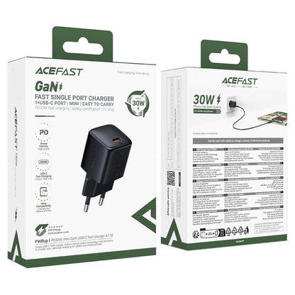 Mrežni punjač s Lightning kabelom Acefast A118, 30W, 3A, 1 x USB-C, Crni