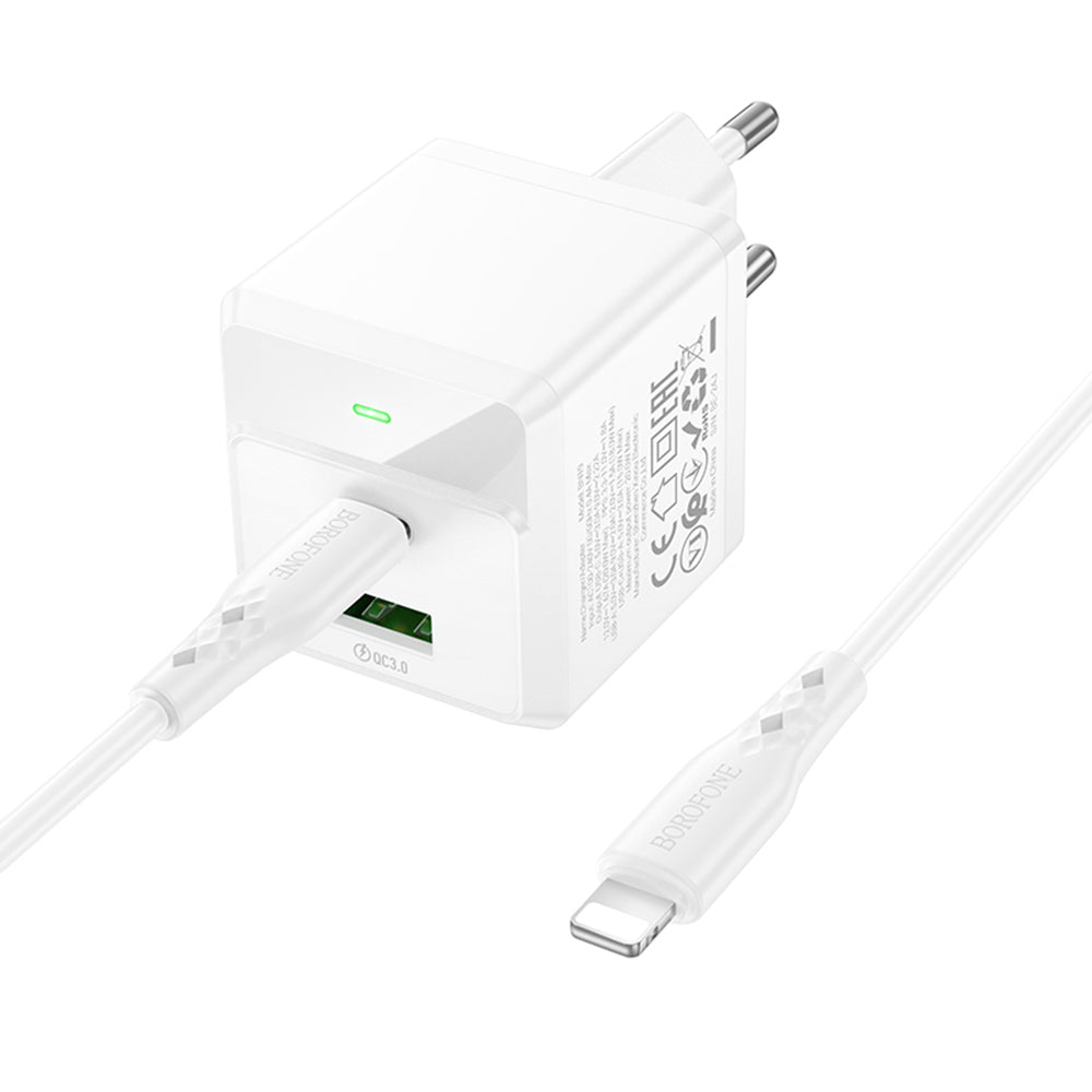 Mrežni punjač s Lightning kabelom Borofone BN19 Intenso, 20W, 3A, 1 x USB-A - 1 x USB-C, Bijeli