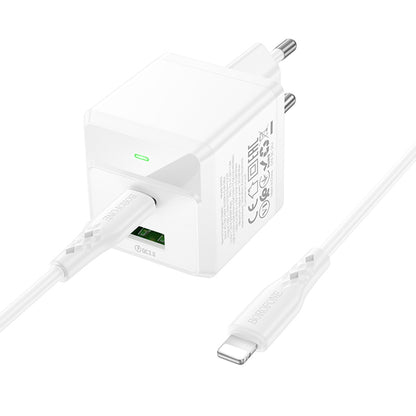 Mrežni punjač s Lightning kabelom Borofone BN19 Intenso, 20W, 3A, 1 x USB-A - 1 x USB-C, Bijeli