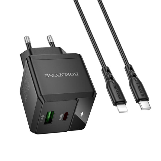 Punjač mreže s Lightning kabelom Borofone BN19 Intenso, 20W, 3A, 1 x USB-A - 1 x USB-C, Crni