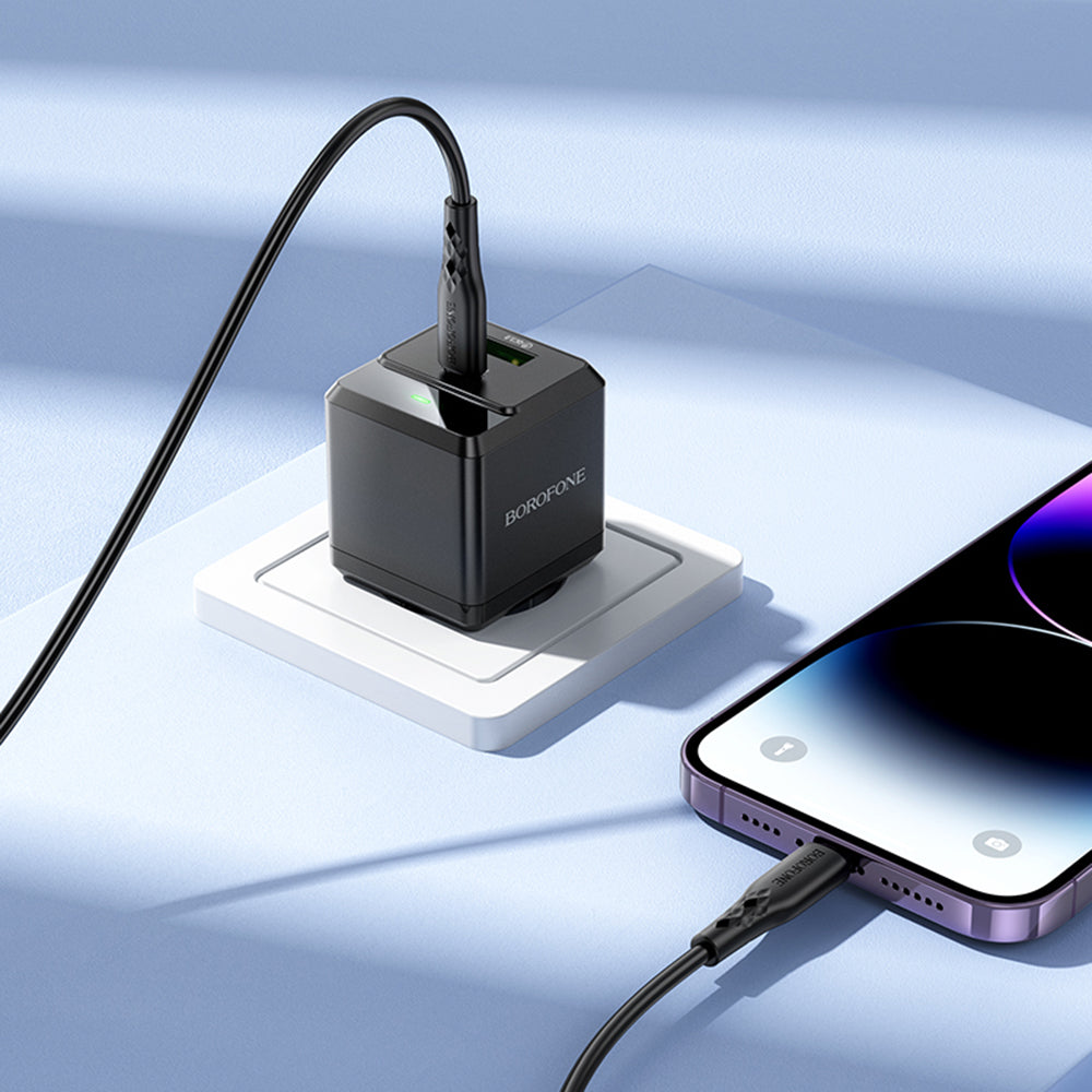 Punjač mreže s Lightning kabelom Borofone BN19 Intenso, 20W, 3A, 1 x USB-A - 1 x USB-C, Crni