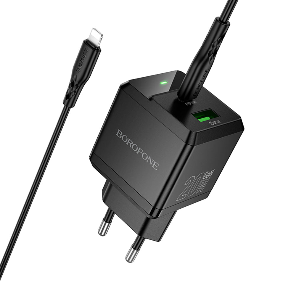 Punjač mreže s Lightning kabelom Borofone BN19 Intenso, 20W, 3A, 1 x USB-A - 1 x USB-C, Crni