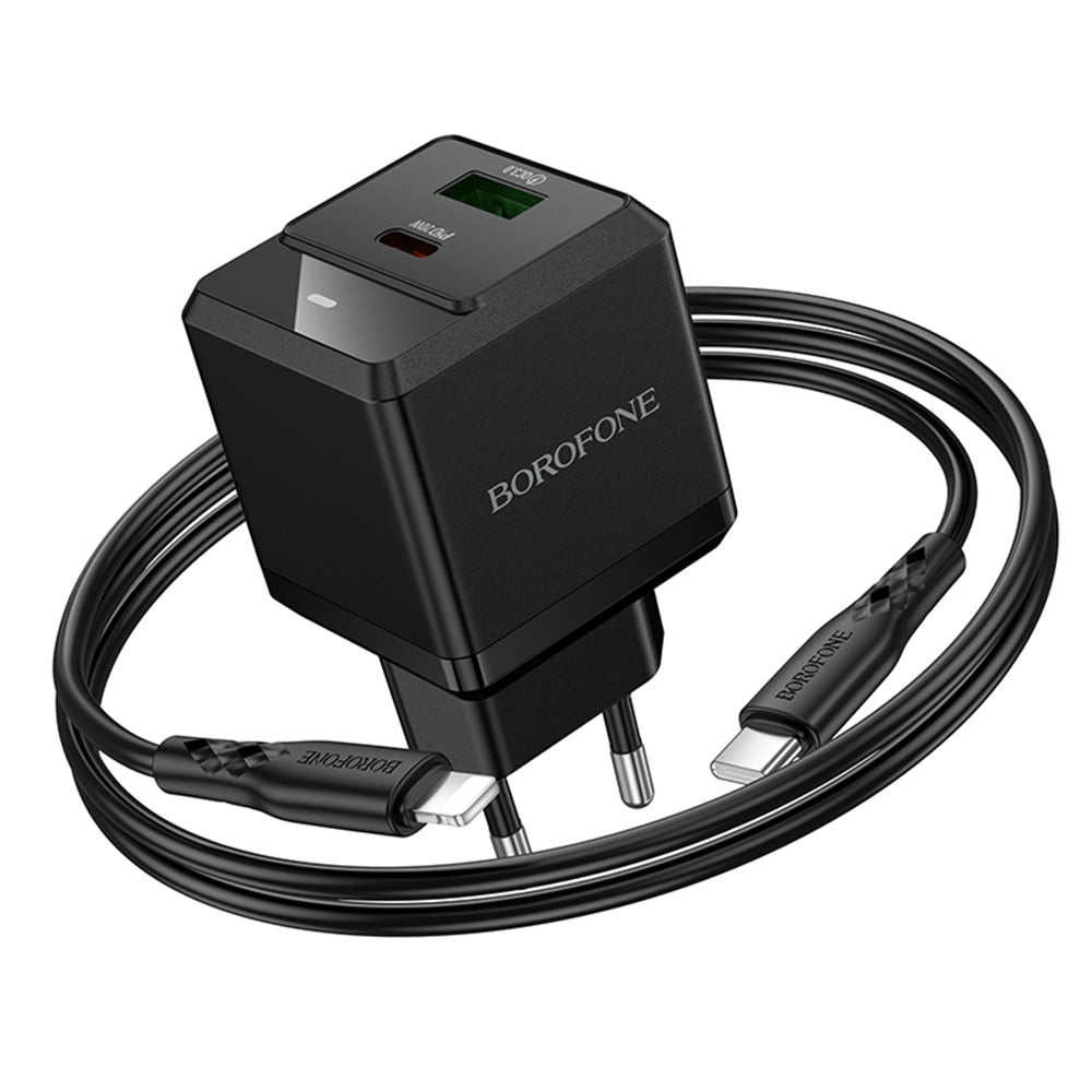 Punjač mreže s Lightning kabelom Borofone BN19 Intenso, 20W, 3A, 1 x USB-A - 1 x USB-C, Crni