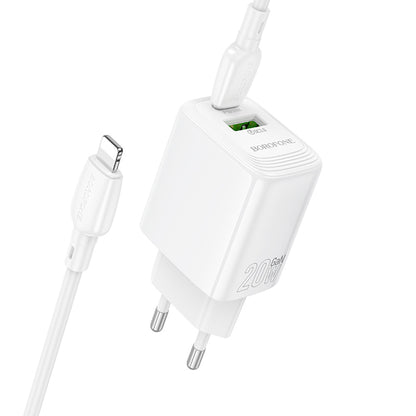 Punjač mreže s Lightning kabelom Borofone BN27 Fuente, 20W, 3A, 1 x USB-A - 1 x USB-C, Bijeli