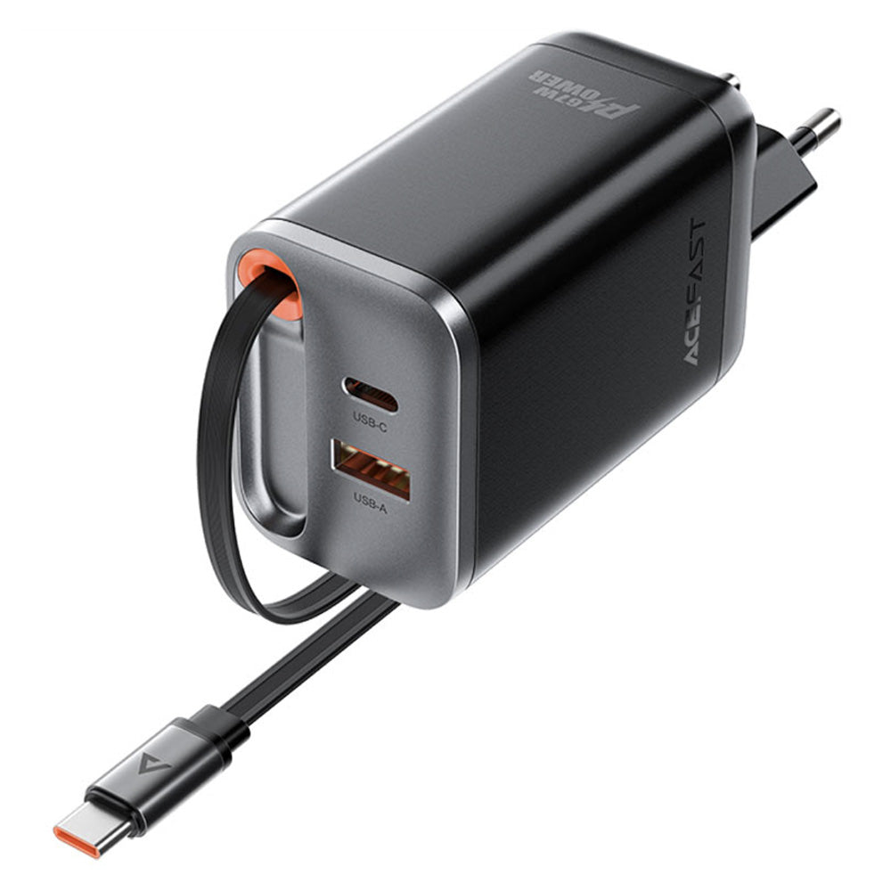 Mrežni punjač s USB-C kabelom Acefast A111, 67W, 3A, 1 x USB-A - 1 x USB-C, Crni
