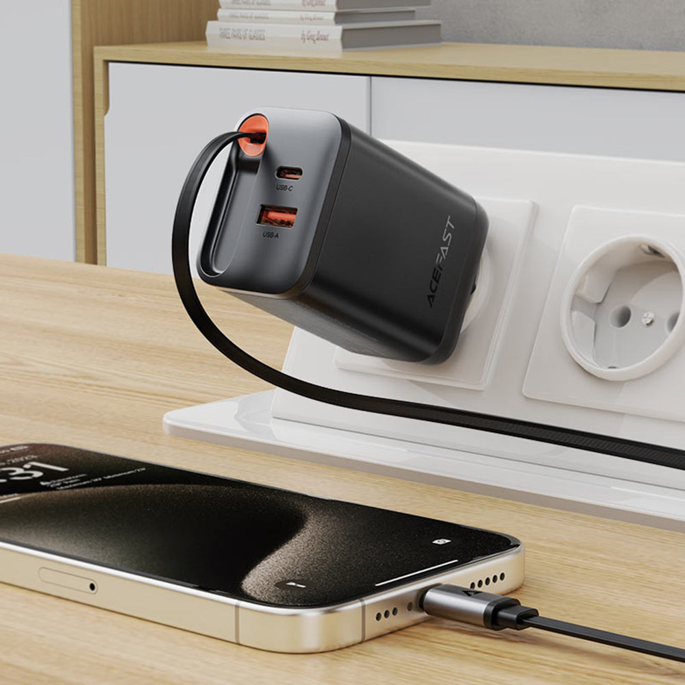 Mrežni punjač s USB-C kabelom Acefast A111, 67W, 3A, 1 x USB-A - 1 x USB-C, Crni