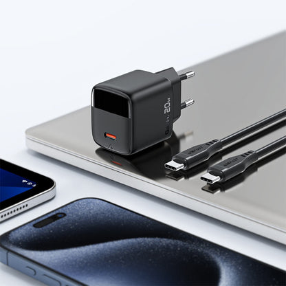 Punjač mreže s USB-C kabelom Acefast A113 Display, 20W, 3A, 1 x USB-C, Crni