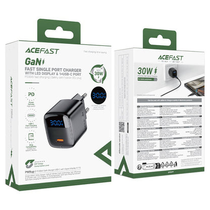 Punjač mreže s USB-C kabelom Acefast A113 Display, 20W, 3A, 1 x USB-C, Crni