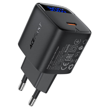 Mrežni punjač s USB-C kabelom Acefast A115 Display, 30W, 3A, 1 x USB-C, Crni