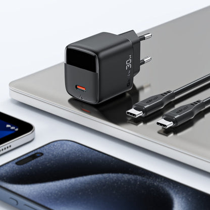 Mrežni punjač s USB-C kabelom Acefast A115 Display, 30W, 3A, 1 x USB-C, Crni