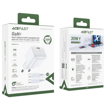 Mrežni punjač s USB-C kabelom Acefast A77, 30W, 3A, 1 x USB-C, Bijeli