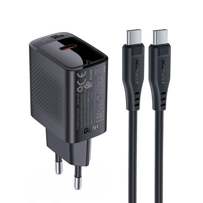 Mrežni punjač s USB-C kabelom Acefast A82, 20W, 3A, 1 x USB-C, Crni