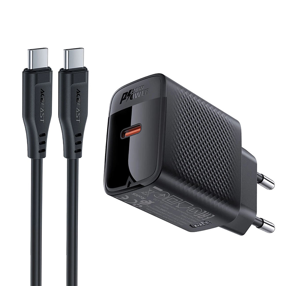 Mrežni punjač s USB-C kabelom Acefast A82, 20W, 3A, 1 x USB-C, Crni