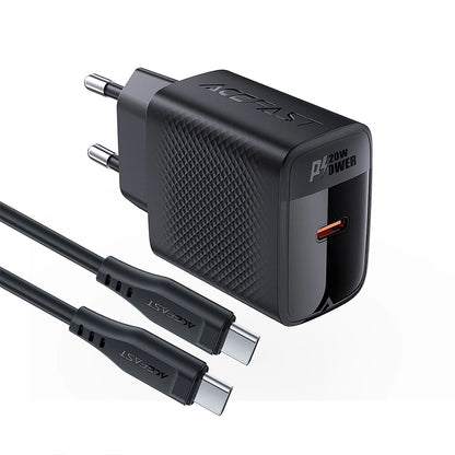 Mrežni punjač s USB-C kabelom Acefast A82, 20W, 3A, 1 x USB-C, Crni