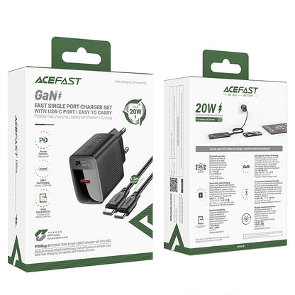 Mrežni punjač s USB-C kabelom Acefast A82, 20W, 3A, 1 x USB-C, Crni