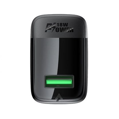 Mrežni punjač s USB-C kabelom Acefast A90, 18W, 3A, 1 x USB-A, Crni