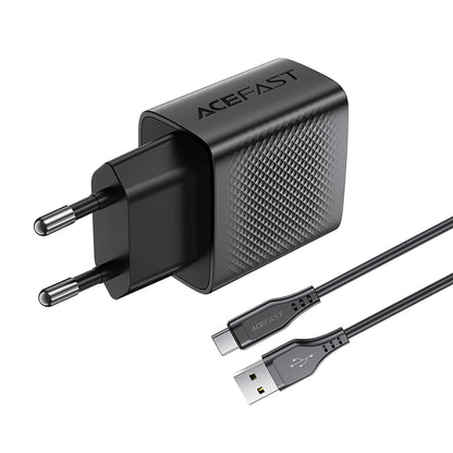 Mrežni punjač s USB-C kabelom Acefast A90, 18W, 3A, 1 x USB-A, Crni