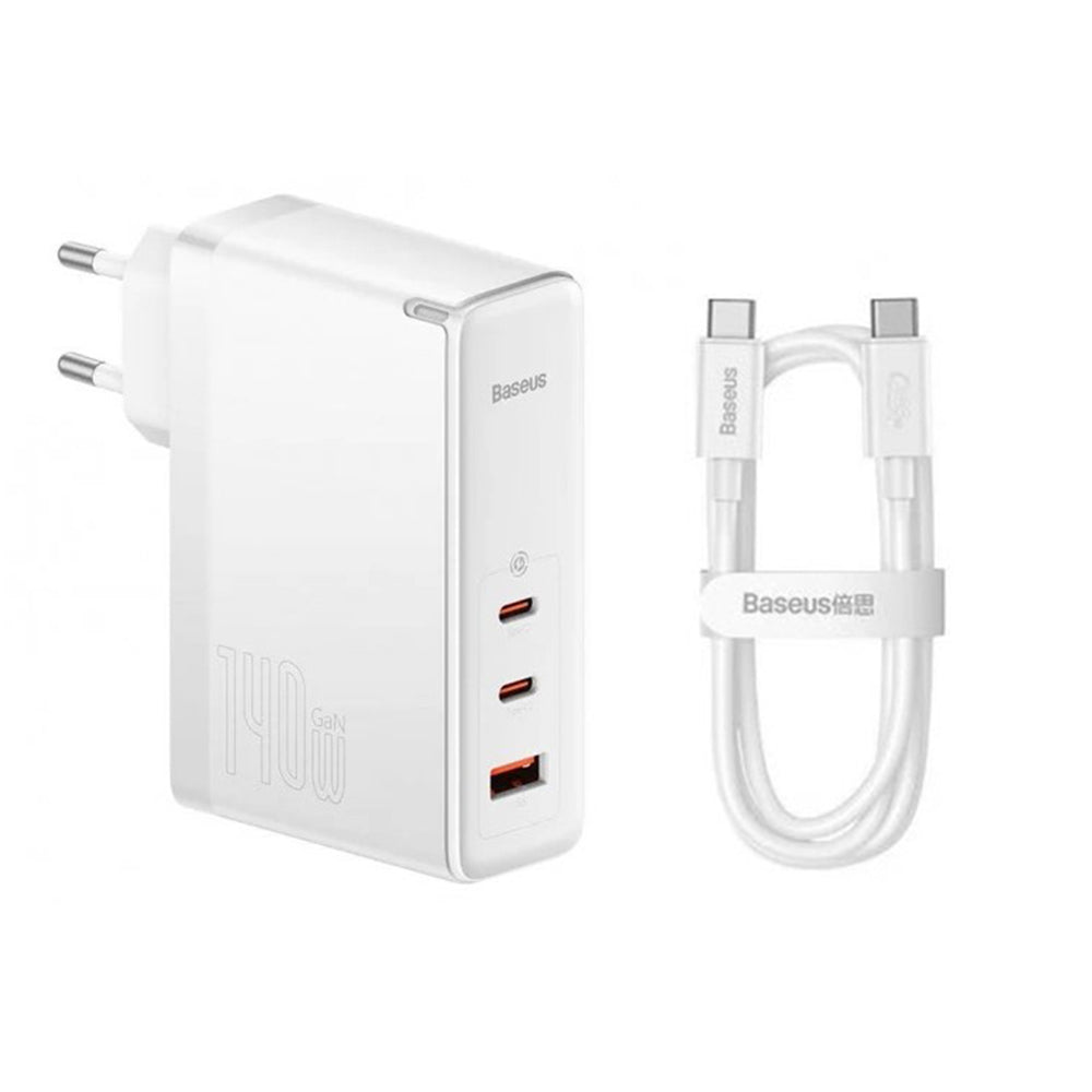 Mrežni punjač s USB-C kabelom Baseus GaN5 Pro, 140W, 5A, 1 x USB-A - 2 x USB-C, Bijeli CCGP100202