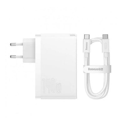 Mrežni punjač s USB-C kabelom Baseus GaN5 Pro, 140W, 5A, 1 x USB-A - 2 x USB-C, Bijeli CCGP100202