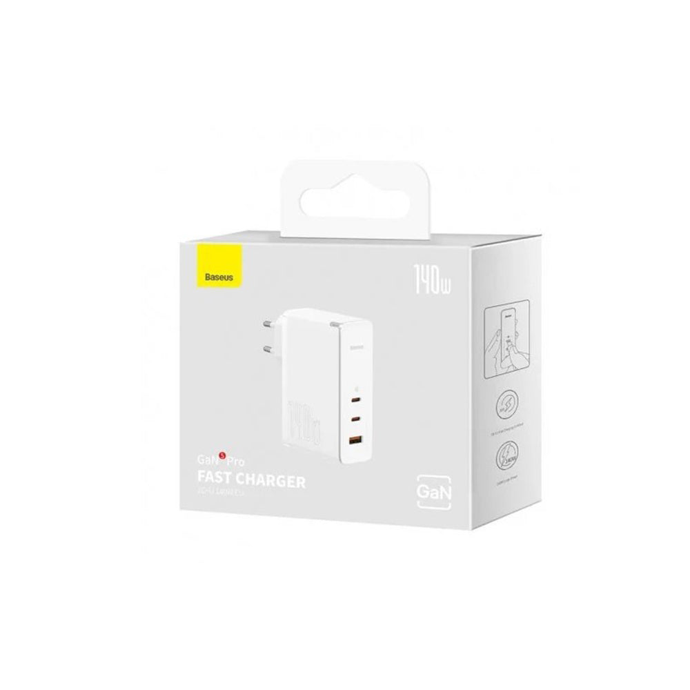 Mrežni punjač s USB-C kabelom Baseus GaN5 Pro, 140W, 5A, 1 x USB-A - 2 x USB-C, Bijeli CCGP100202