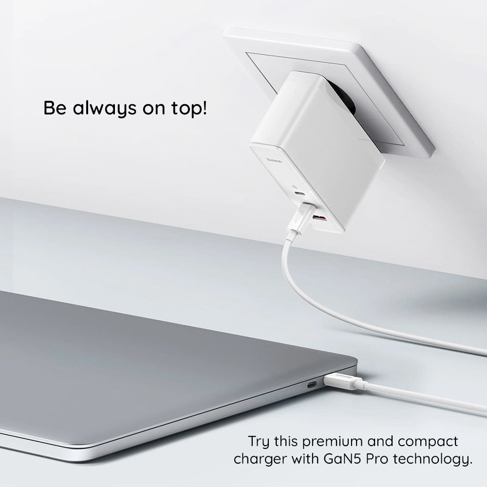 Mrežni punjač s USB-C kabelom Baseus GaN5 Pro, 140W, 5A, 1 x USB-A - 2 x USB-C, Bijeli CCGP100202