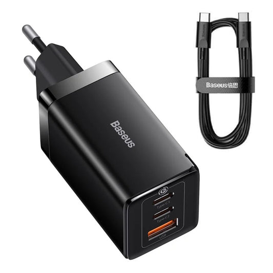 Mrežni punjač s USB-C kabelom Baseus GaN5 Pro, 65W, 3.25A, 1 x USB-A - 2 x USB-C, Crni C0206500