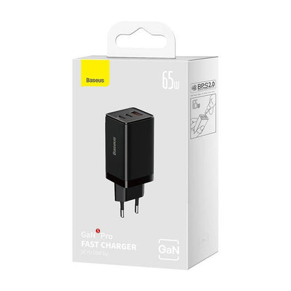 Mrežni punjač s USB-C kabelom Baseus GaN5 Pro, 65W, 3.25A, 1 x USB-A - 2 x USB-C, Crni C0206500