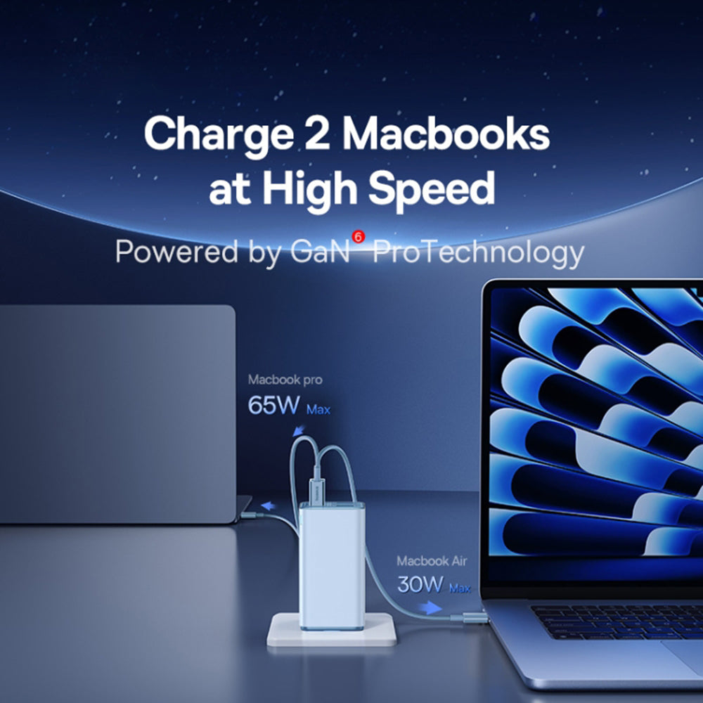 Mrežni punjač s USB-C kabelom Baseus GaN6 Pro, 100W, 3.25A, 2 x USB-A - 2 x USB-C, Plavi P10162705312-00