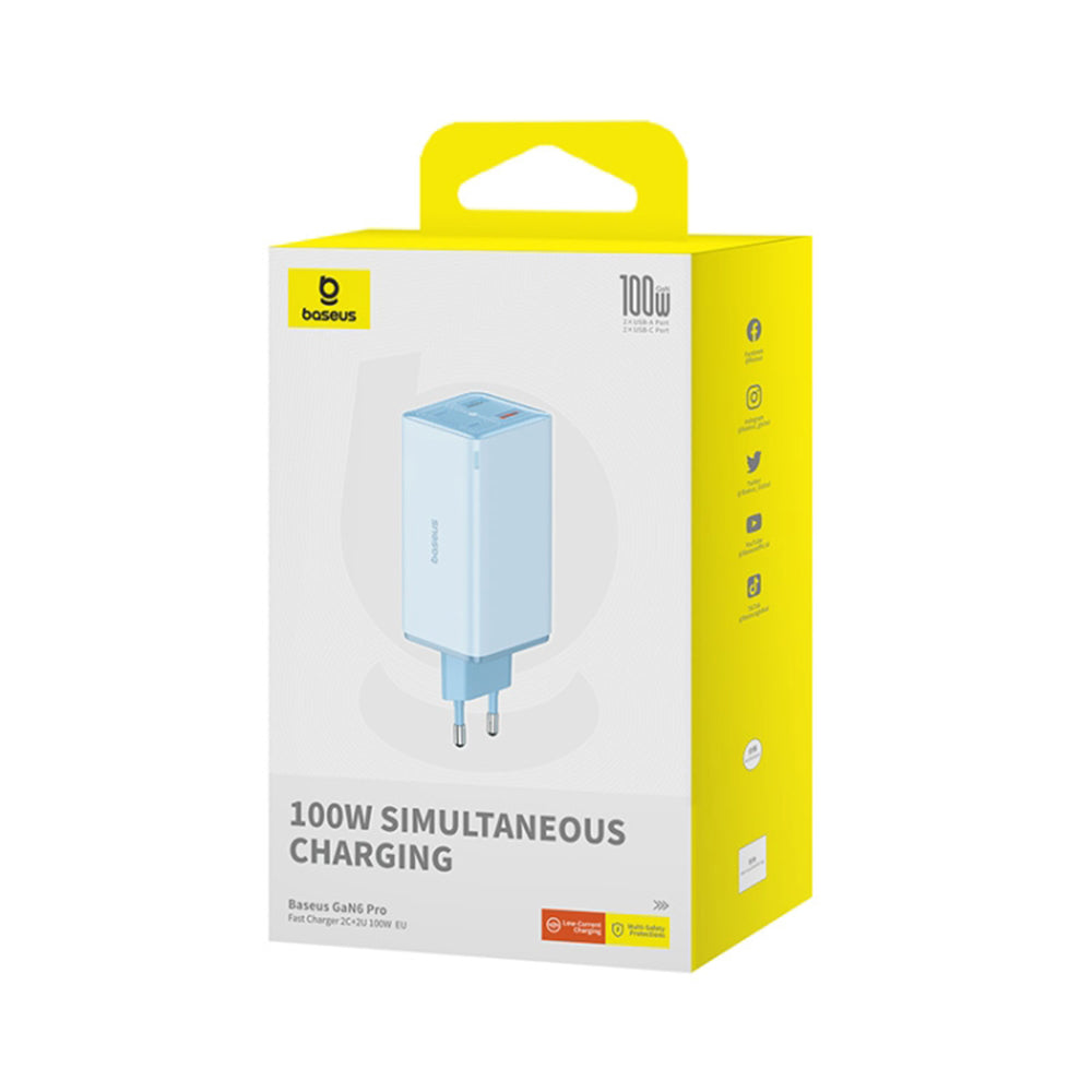 Mrežni punjač s USB-C kabelom Baseus GaN6 Pro, 100W, 3.25A, 2 x USB-A - 2 x USB-C, Plavi P10162705312-00