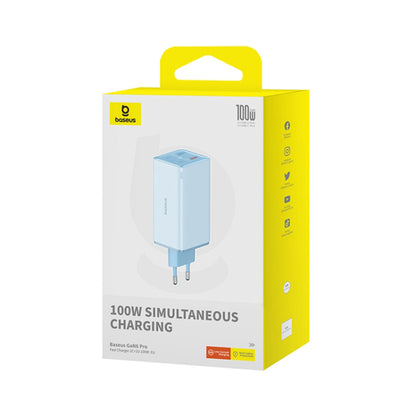 Mrežni punjač s USB-C kabelom Baseus GaN6 Pro, 100W, 3.25A, 2 x USB-A - 2 x USB-C, Plavi P10162705312-00