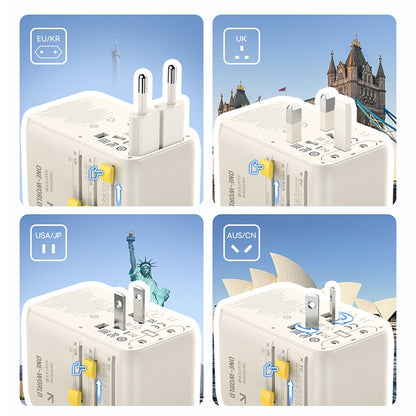 Punjač za mrežu s USB-C kabelom Baseus Travel EnerCore CG11, 70W, 2 x utičnica - 1 x USB-C - 2 x USB-A, bijeli E0307E01