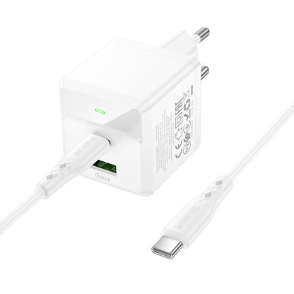 Punjač mreže s USB-C kabelom Borofone BN19 Intenso, 20W, 3A, 1 x USB-A - 1 x USB-C, Bijeli