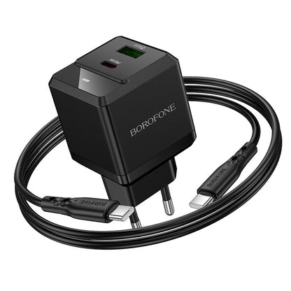 Mrežni punjač s USB-C kabelom Borofone BN19 Intenso, 20W, 3A, 1 x USB-A - 1 x USB-C, Crni
