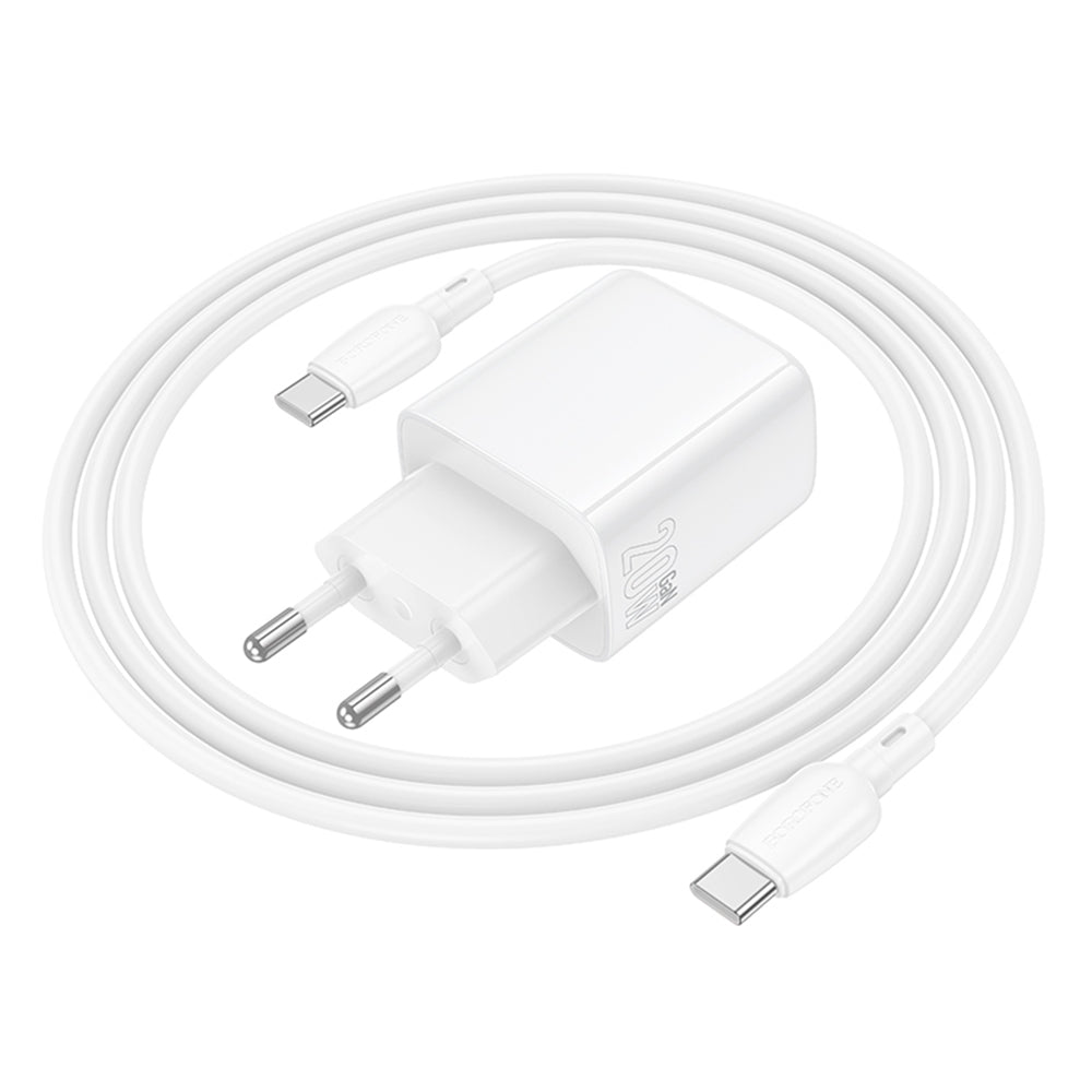 Mrežni punjač s USB-C kabelom Borofone BN27 Fuente, 20W, 3A, 1 x USB-A - 1 x USB-C, Bijeli