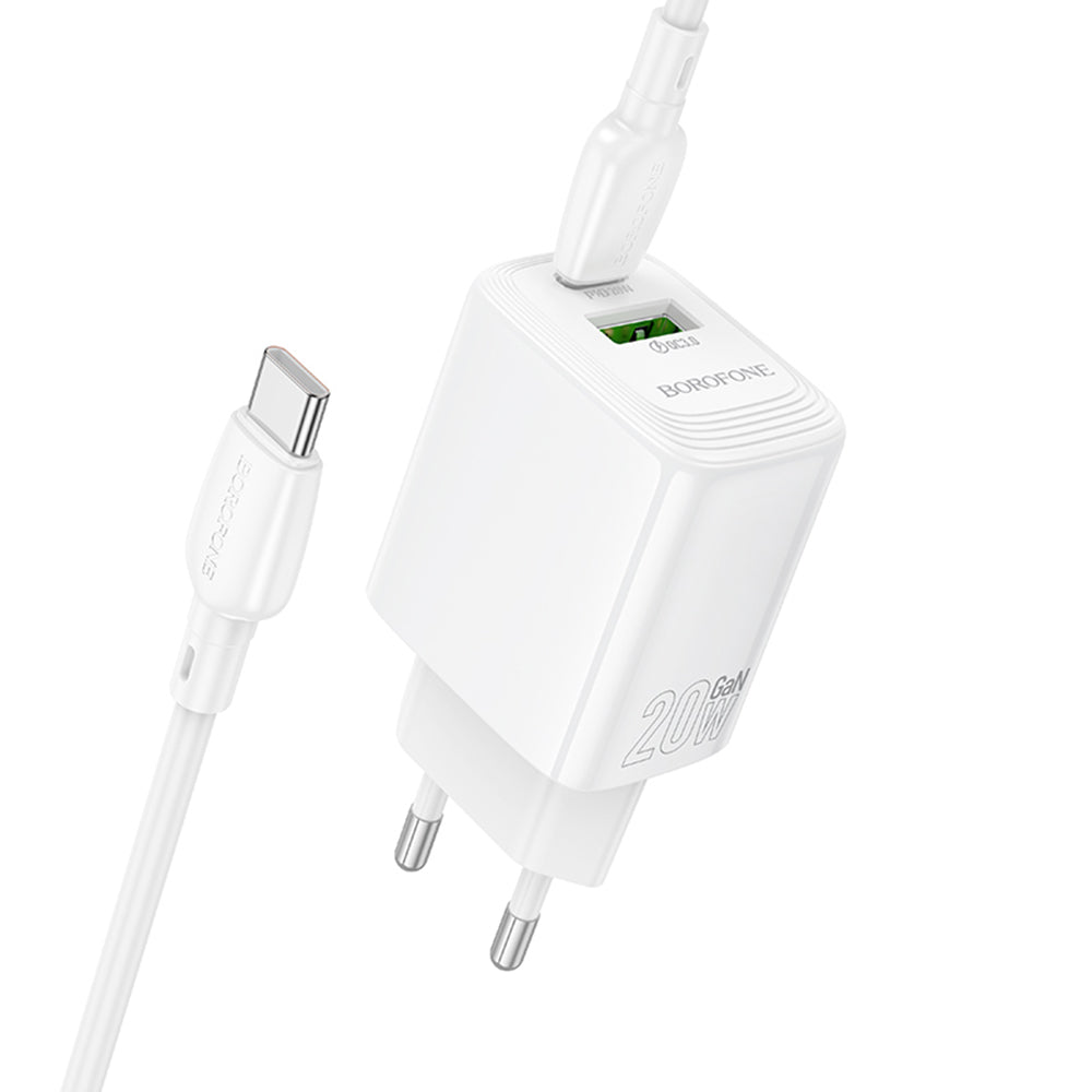 Mrežni punjač s USB-C kabelom Borofone BN27 Fuente, 20W, 3A, 1 x USB-A - 1 x USB-C, Bijeli