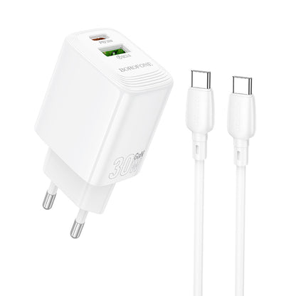 Punjač za mrežu s USB-C kabelom Borofone BN29 Fuente, 30W, 3A, 1 x USB-A - 1 x USB-C, Bijeli
