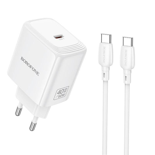 Mrežni punjač s USB-C kabelom Borofone BN33 Fuente, 40W, 1 x USB-C, Bijeli