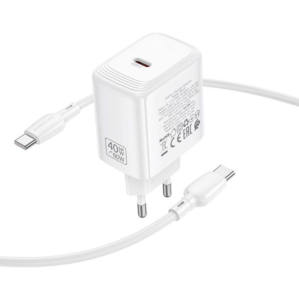 Mrežni punjač s USB-C kabelom Borofone BN33 Fuente, 40W, 1 x USB-C, Bijeli