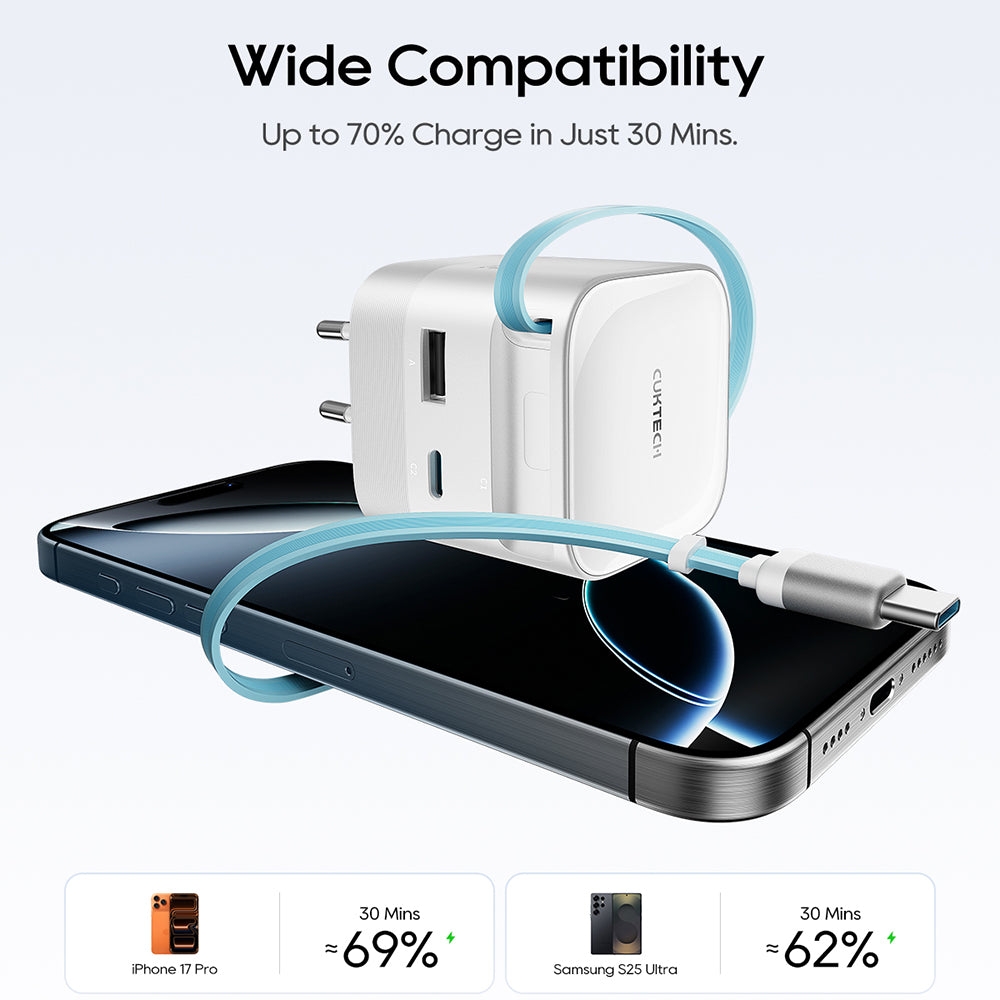 Mrežni punjač s USB-C kabelom Cuktech, 67W, 3.25A, 1 x USB-A - 1 x USB-C, Bijeli CUKA653WEUWT