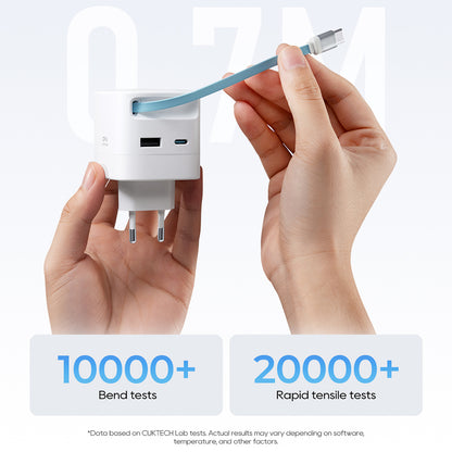 Mrežni punjač s USB-C kabelom Cuktech, 67W, 3.25A, 1 x USB-A - 1 x USB-C, Bijeli CUKA653WEUWT