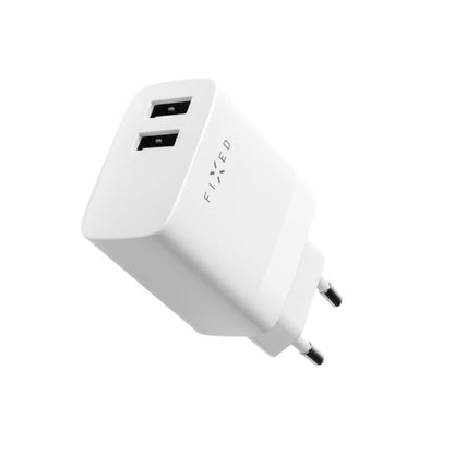 Punjač mreže s USB-C kabelom Fixed, 17W, 3A, 2 x USB-A, Bijeli