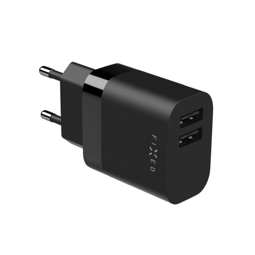 Punjač mreže s USB-C kabelom Fixed, 17W, 3A, 2 x USB-A, Crni